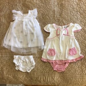 White silver flower, pink/white onesie dresses